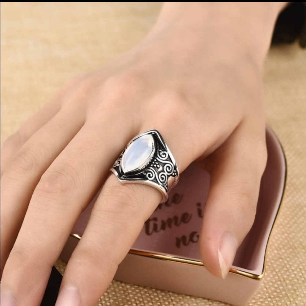 Antique Boho Marquise Moon Stone ring